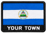 Personalised Nicaragua embroidered flag patch with example YOUR TOWN text
