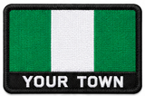 Personalised Nigeria embroidered flag patch with example YOUR TOWN text