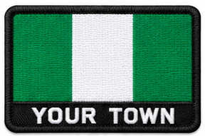 Personalised Nigeria embroidered flag patch with example YOUR TOWN text
