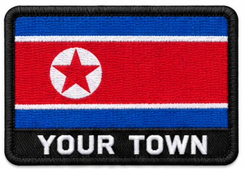 Personalised North Korea embroidered flag patch with example YOUR TOWN text