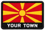 Personalised North Macedonia embroidered flag patch with example YOUR TOWN text