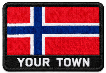 Personalised Norway embroidered flag patch with example YOUR TOWN text