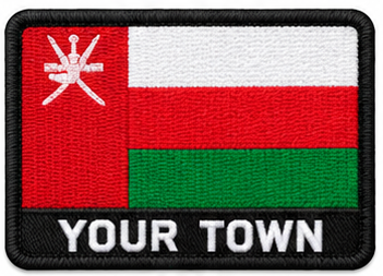 Personalised Oman embroidered flag patch with example YOUR TOWN text