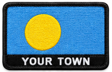 Personalised Palau embroidered flag patch with example YOUR TOWN text