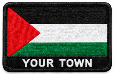 Personalised Palestine embroidered flag patch with example YOUR TOWN text