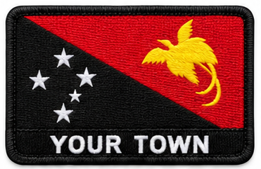 Personalised Papua New Guinea embroidered flag patch with example YOUR TOWN text