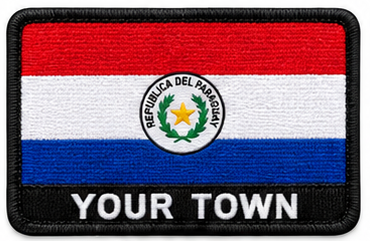 Personalised Paraguay embroidered flag patch with example YOUR TOWN text