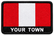Personalised Peru embroidered flag patch with example YOUR TOWN text