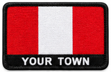 Personalised Peru embroidered flag patch with example YOUR TOWN text