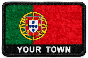 Personalised Portugal embroidered flag patch with example YOUR TOWN text
