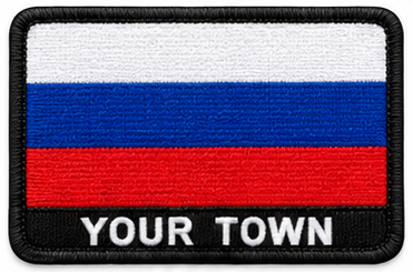 Personalised Russia embroidered flag patch with example YOUR TOWN text