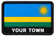 Personalised Rwanda embroidered flag patch with example YOUR TOWN text