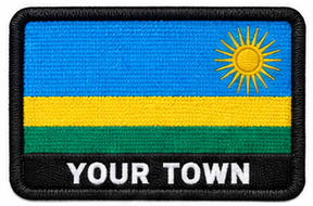 Personalised Rwanda embroidered flag patch with example YOUR TOWN text