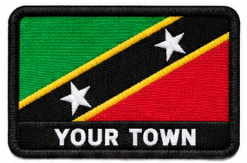 Personalised Saint Kitts and Nevis embroidered flag patch with example YOUR TOWN text