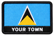Personalised Saint Lucia embroidered flag patch with example YOUR TOWN text