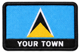 Personalised Saint Lucia embroidered flag patch with example YOUR TOWN text