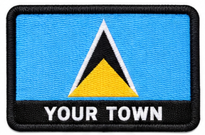 Personalised Saint Lucia embroidered flag patch with example YOUR TOWN text