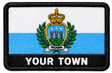 Personalised San Marino embroidered flag patch with example YOUR TOWN text
