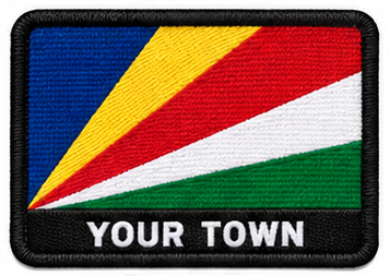 Personalised Seychelles embroidered flag patch with example YOUR TOWN text