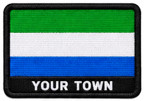 Personalised Sierra Leone embroidered flag patch with example YOUR TOWN text