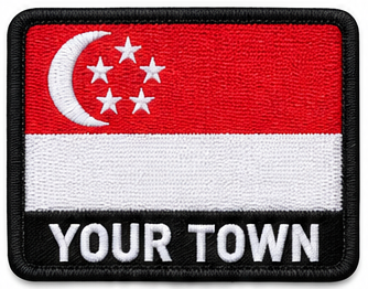 Personalised Singapore embroidered flag patch with example YOUR TOWN text