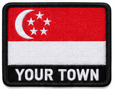 Personalised Singapore embroidered flag patch with example YOUR TOWN text