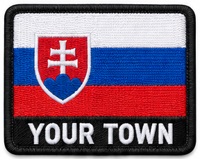 Personalised Slovakia embroidered flag patch with example YOUR TOWN text