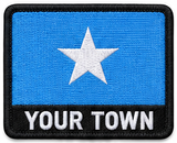 Personalised Somalia embroidered flag patch with example YOUR TOWN text