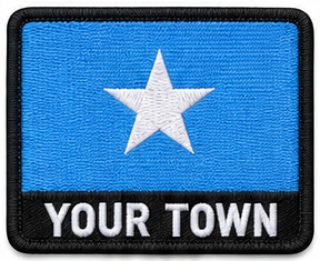 Personalised Somalia embroidered flag patch with example YOUR TOWN text
