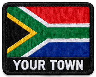 Personalised South Africa embroidered flag patch with example YOUR TOWN text