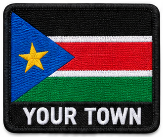 Personalised South Sudan embroidered flag patch with example YOUR TOWN text