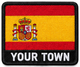 Personalised Spain embroidered flag patch with example YOUR TOWN text