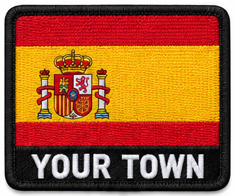 Personalised Spain embroidered flag patch with example YOUR TOWN text
