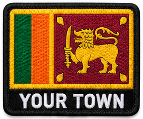 Personalised Sri Lanka embroidered flag patch with example YOUR TOWN text