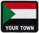 Personalised Sudan embroidered flag patch with example YOUR TOWN text