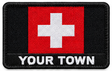 Personalised Switzerland embroidered flag patch with example YOUR TOWN text