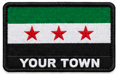 Personalised Syria embroidered flag patch with example YOUR TOWN text