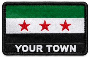 Personalised Syria embroidered flag patch with example YOUR TOWN text