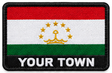 Personalised Tajikistan embroidered flag patch with example YOUR TOWN text