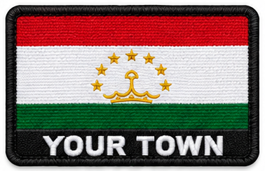 Personalised Tajikistan embroidered flag patch with example YOUR TOWN text