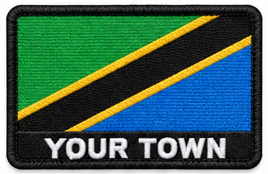 Personalised Tanzania embroidered flag patch with example YOUR TOWN text
