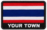 Personalised Thailand embroidered flag patch with example YOUR TOWN text