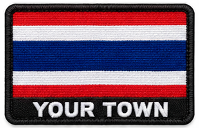 Personalised Thailand embroidered flag patch with example YOUR TOWN text