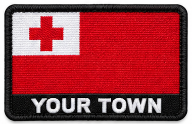 Personalised Tonga embroidered flag patch with example YOUR TOWN text