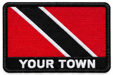 Personalised Trinidad and Tobago embroidered flag patch with example YOUR TOWN text