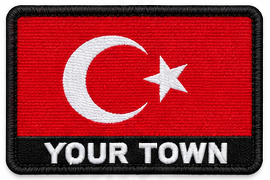 Personalised Türkiye embroidered flag patch with example YOUR TOWN text