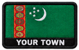 Personalised Turkmenistan embroidered flag patch with example YOUR TOWN text