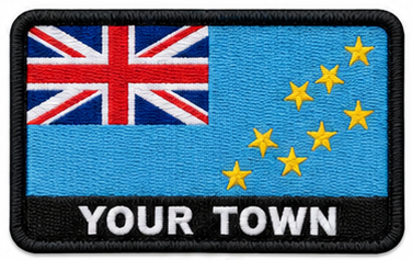 Personalised Tuvalu embroidered flag patch with example YOUR TOWN text