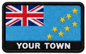 Personalised Tuvalu embroidered flag patch with example YOUR TOWN text