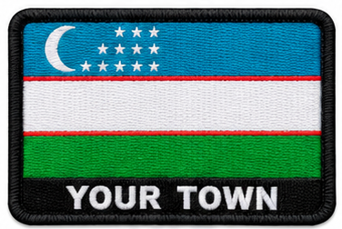 Personalised Uzbekistan embroidered flag patch with example YOUR TOWN text